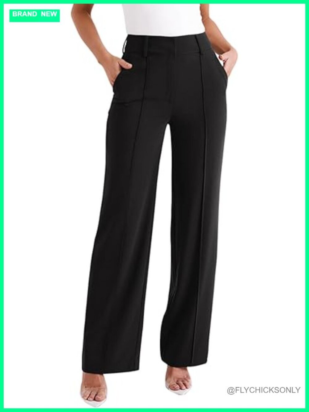 High Waisted Wide Leg Work Pants Dressy Trousers with Pockets